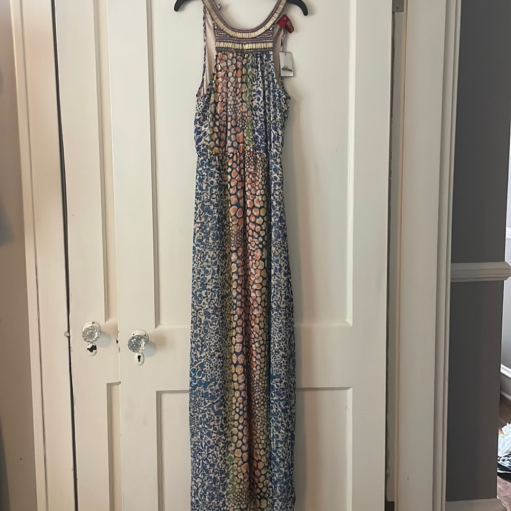 Size small leopard maxi with beaded neckline NWT